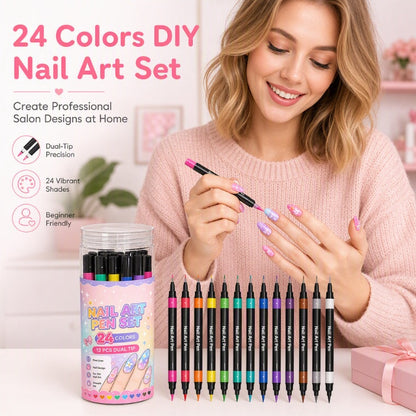 🎁 24 Colors Dual Ended Nail Art Pens Set – Creative, Salon‑Quality, Easy DIY ✨