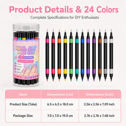 🎁 24 Colors Dual Ended Nail Art Pens Set – Creative, Salon‑Quality, Easy DIY ✨